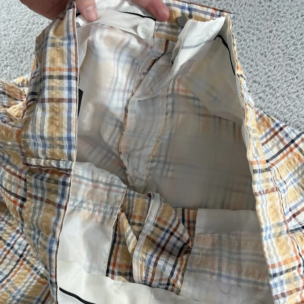 Gino Lussari Seerksucker Shorts‎ Mens 42 Plaid Lightweight Golf Spring Summer